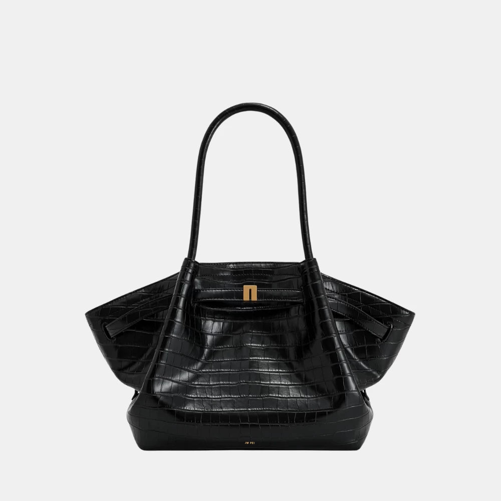 JW Pei Hana Medium Tote Bag (Black Croc) - DIVA ONLINE STORE