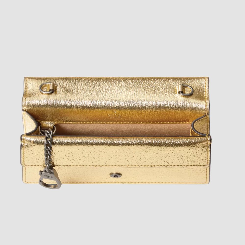 Gucci Dionysus Super Mini Bag in Gold Lamé Leather - DIVA ONLINE STORE