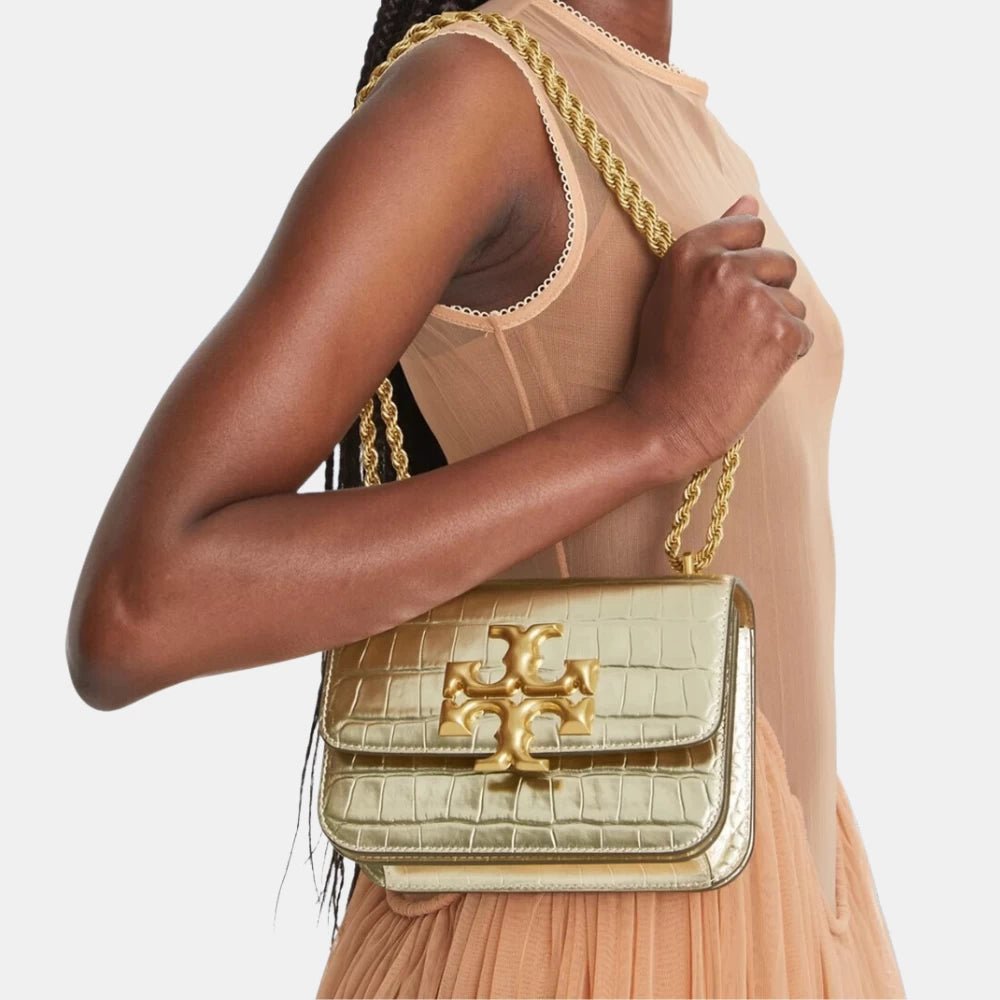 Tory Burch Small Eleanor Croc - Embossed Bag (Gold) - DIVA ONLINE STORE