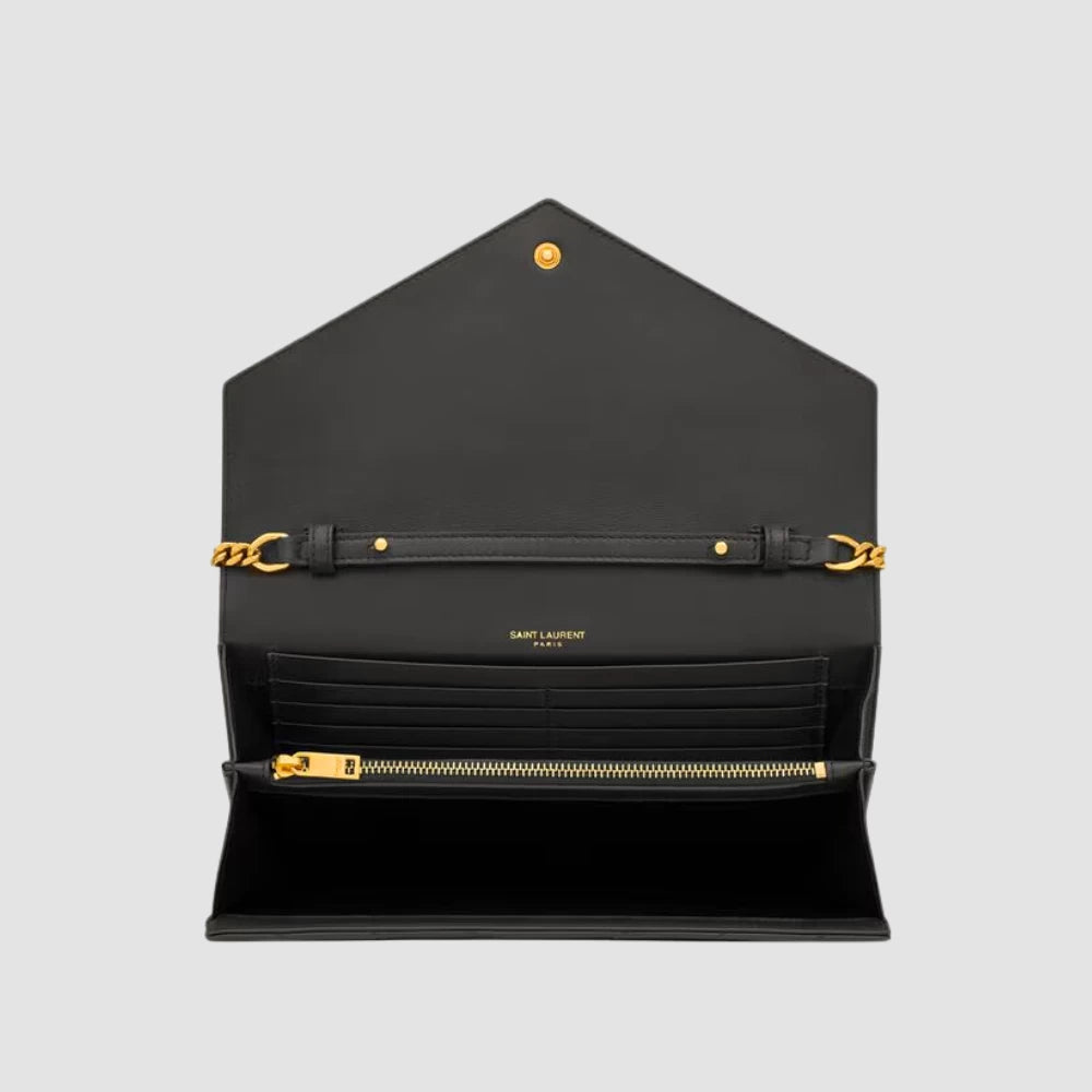 Saint Laurent Classic Cassandre Chain Wallet (Black) - DIVA ONLINE STORE