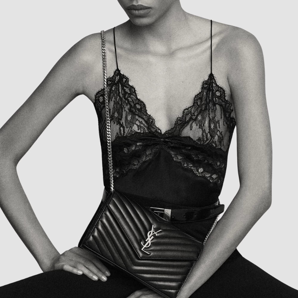 Saint Laurent Classic Cassandre Chain Wallet (Black) - DIVA ONLINE STORE