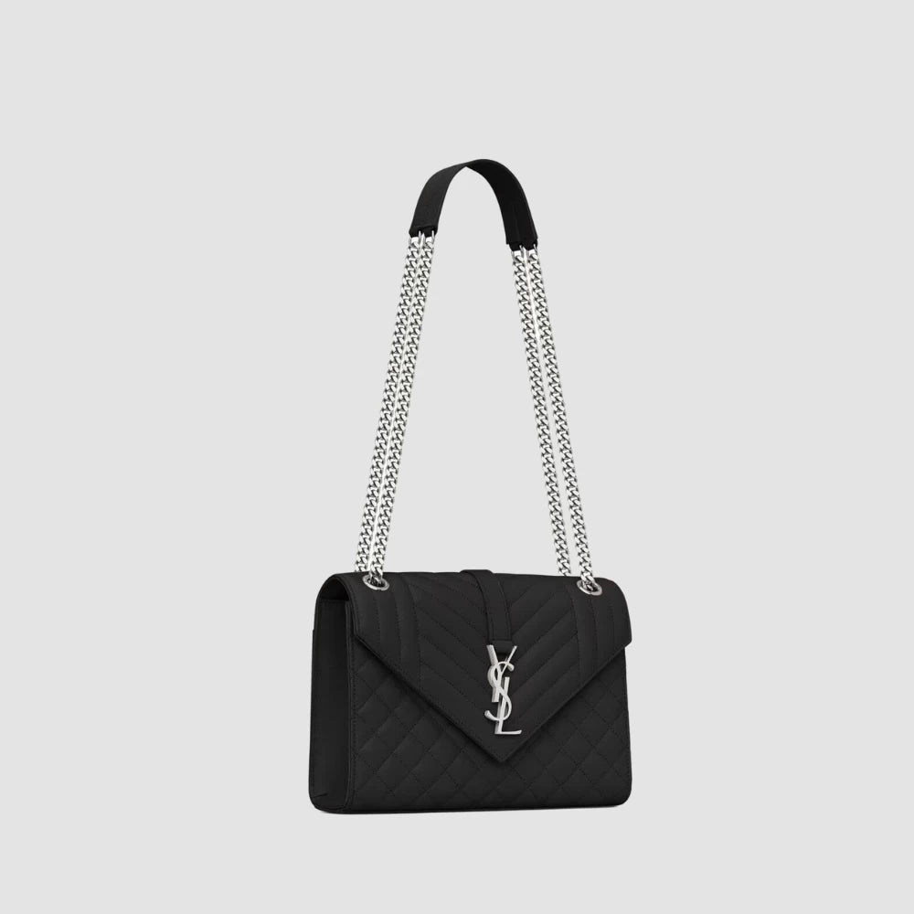 Saint Laurent Medium Envelope Flap Bag (Black/Silver) - DIVA ONLINE STORE