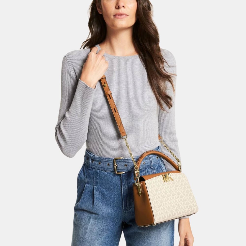 Michael Kors Karlie Small Crossbody Bag (Vanilla & Acorn) - DIVA ONLINE STORE