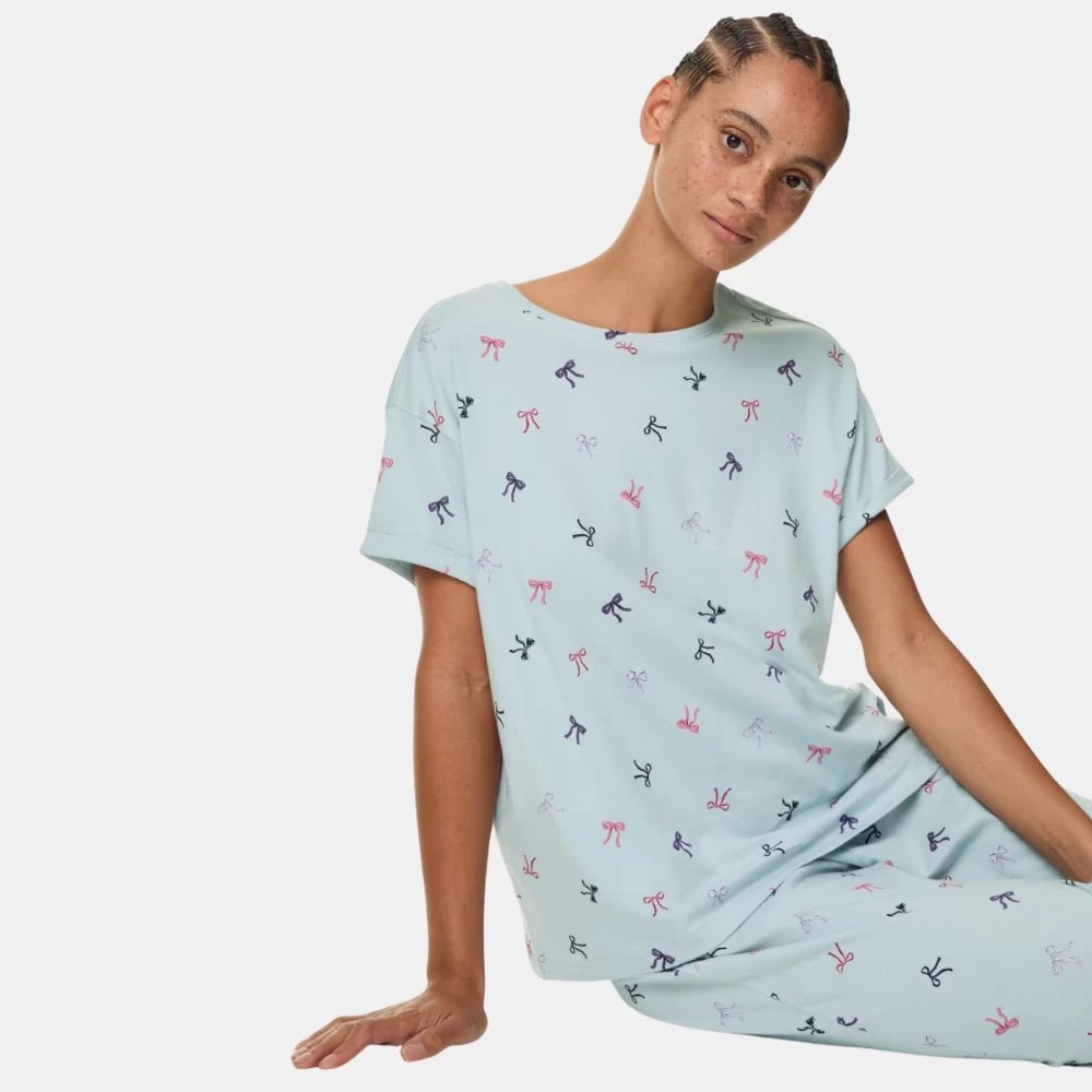 Marks and Spencer Pure Cotton Bow Print Pyjama Set - DIVA ONLINE STORE