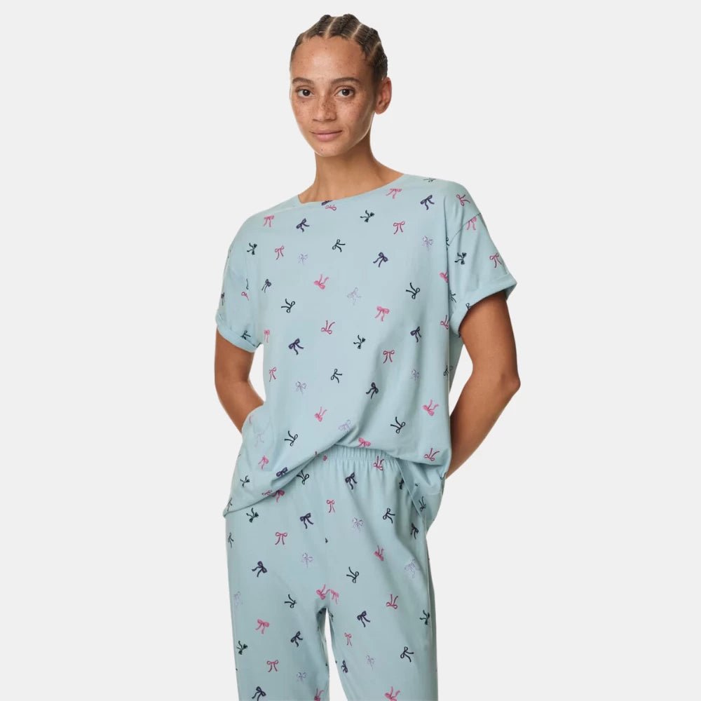 Marks and Spencer Pure Cotton Bow Print Pyjama Set - DIVA ONLINE STORE