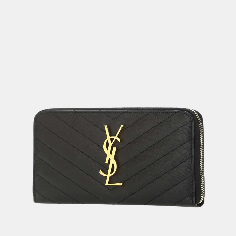 Saint Laurent Cassandre Matelassé Zip Around Wallet (Black with Gold) - DIVA ONLINE STORE