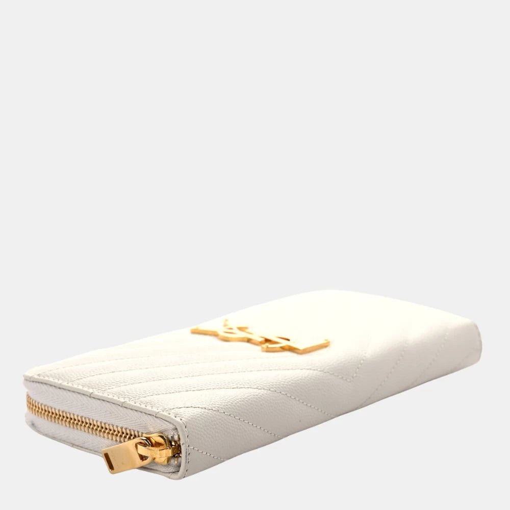 Saint Laurent Cassandre Matelassé Zip Around Wallet (White with Gold) - DIVA ONLINE STORE