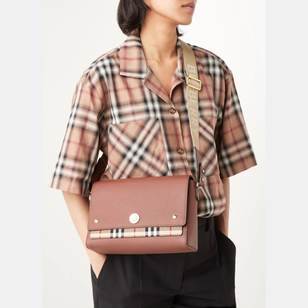 Burberry Leather Vintage Check Note Crossbody Bag - DIVA ONLINE STORE