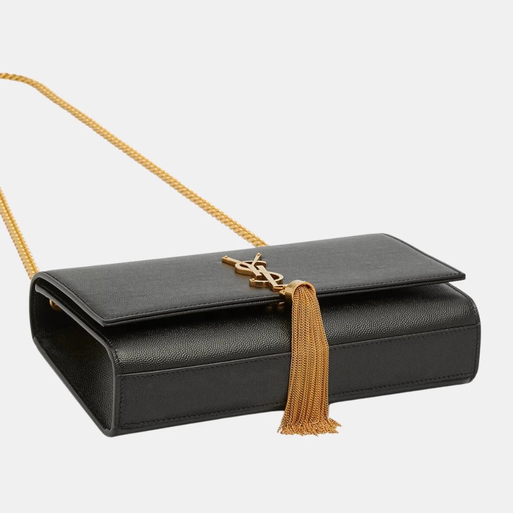 Saint Laurent Kate Medium Tassel Bag In Grain De Poudre Embossed Leather (Black) - DIVA ONLINE STORE