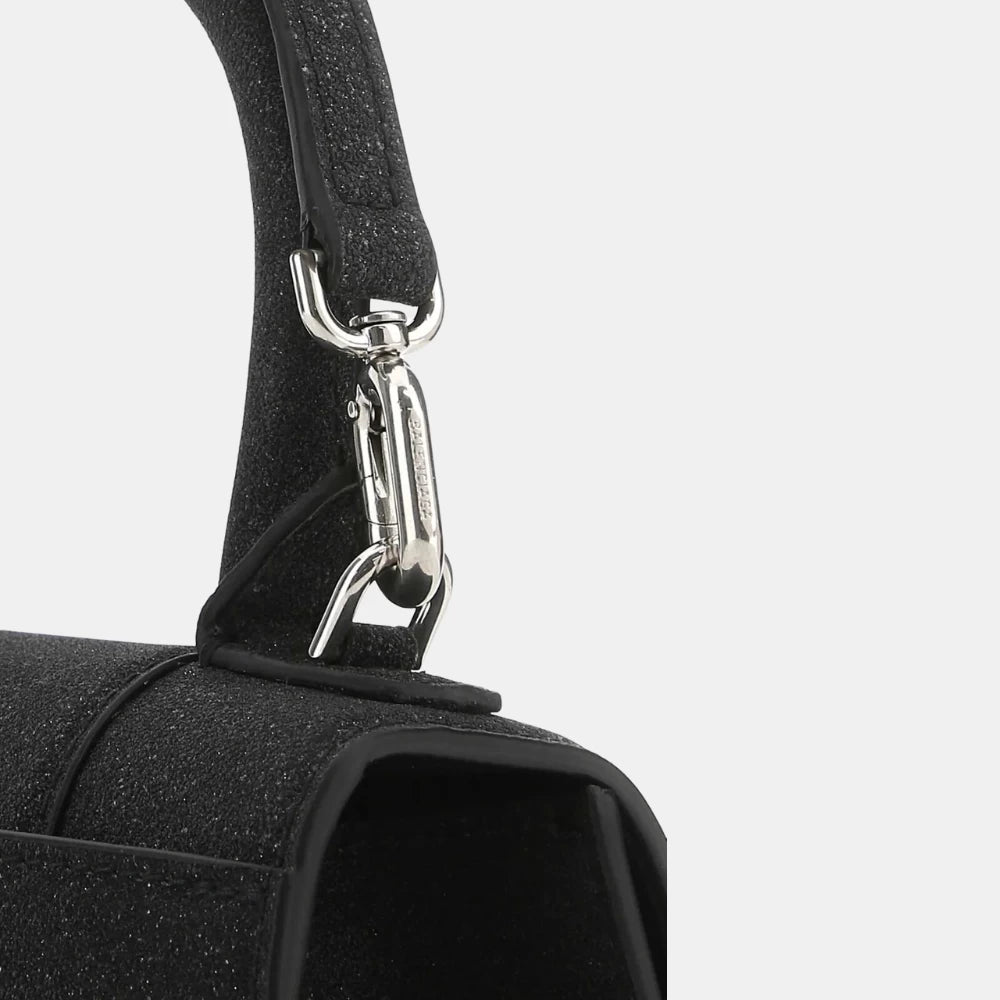 Balenciaga Hourglass XS Glitter Fabric Top Handle Bag (Black) - DIVA ONLINE STORE