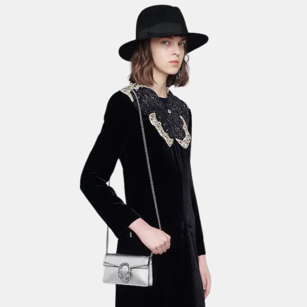 Gucci Dionysus Super Mini Bag in Silver Lamé Leather - DIVA ONLINE STORE