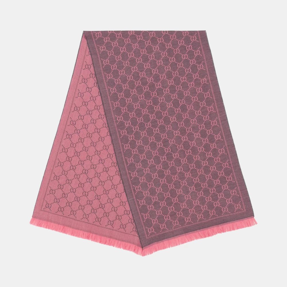 Gucci GG Wool Scarf (Graphite with Pink GG) - DIVA ONLINE STORE