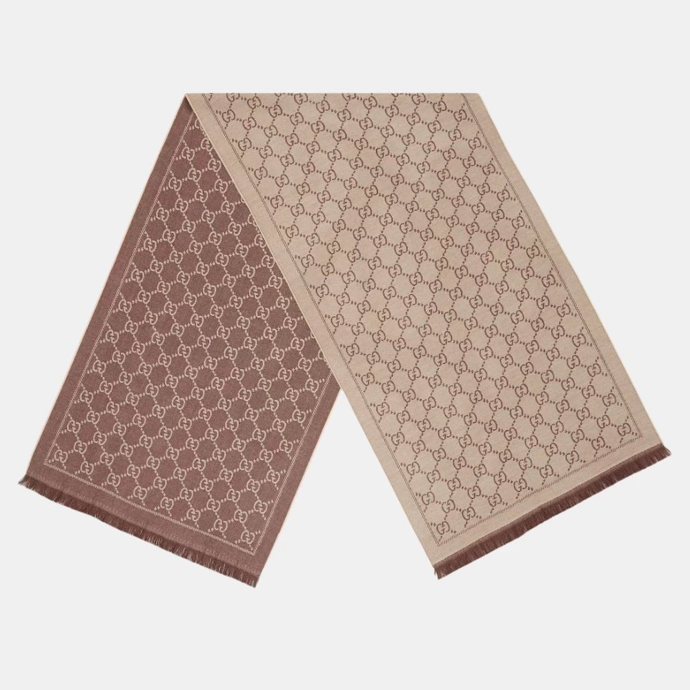 Gucci GG Jacquard Knitted Scarf (Light Brown) - DIVA ONLINE STORE