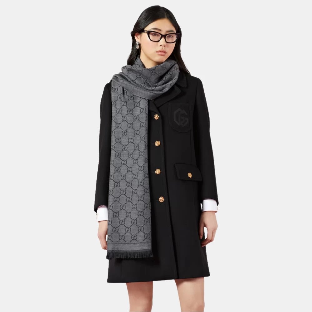 Gucci GG Jacquard Pattern Knitted Scarf (Grey) - DIVA ONLINE STORE