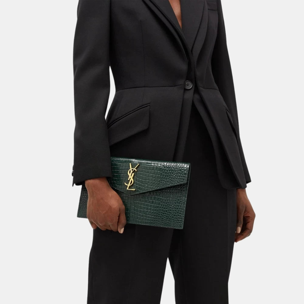 Saint Laurent Uptown Croc - Embossed Clutch (Mint) - DIVA ONLINE STORE
