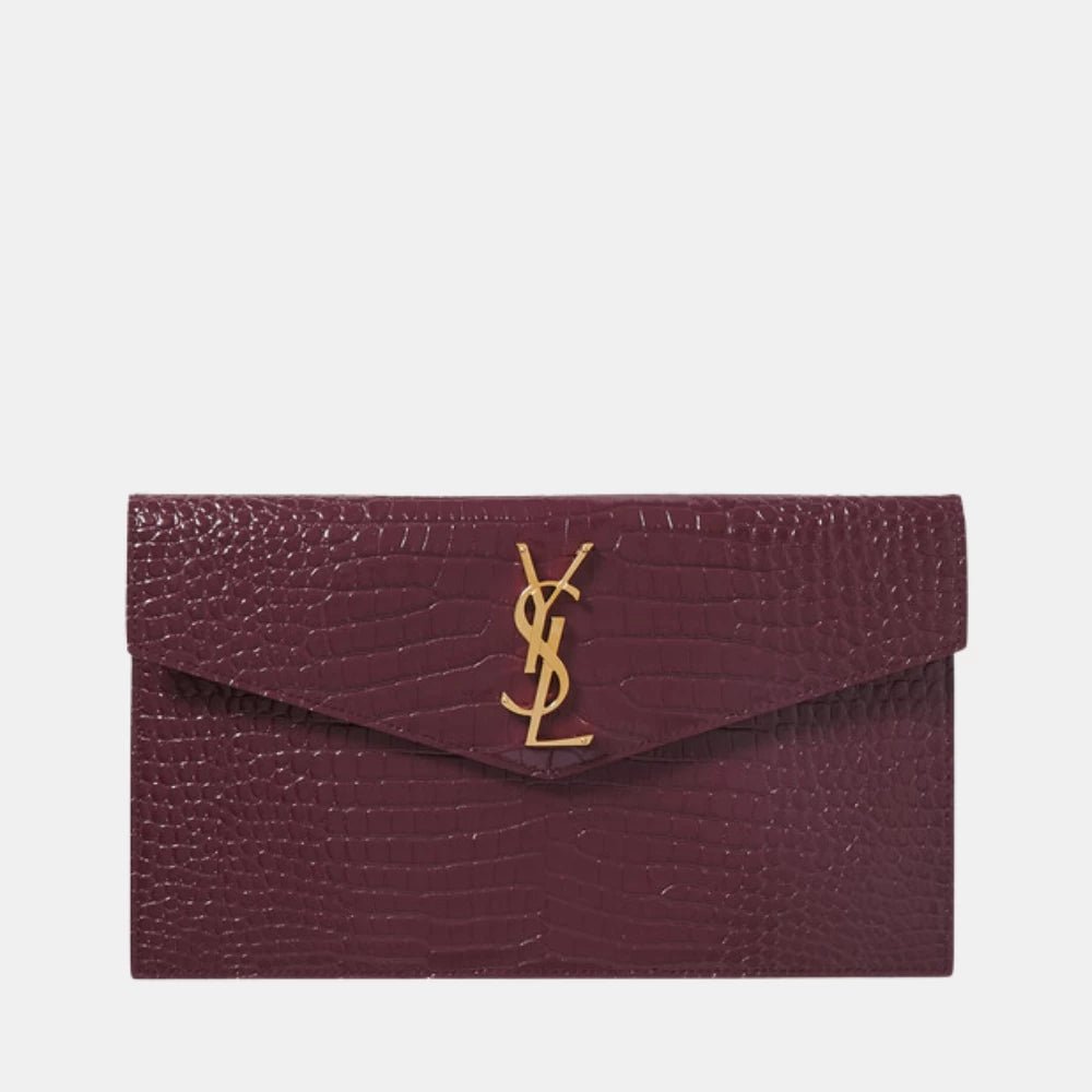 Saint Laurent Uptown Croc - Embossed Clutch (Burgundy) - DIVA ONLINE STORE