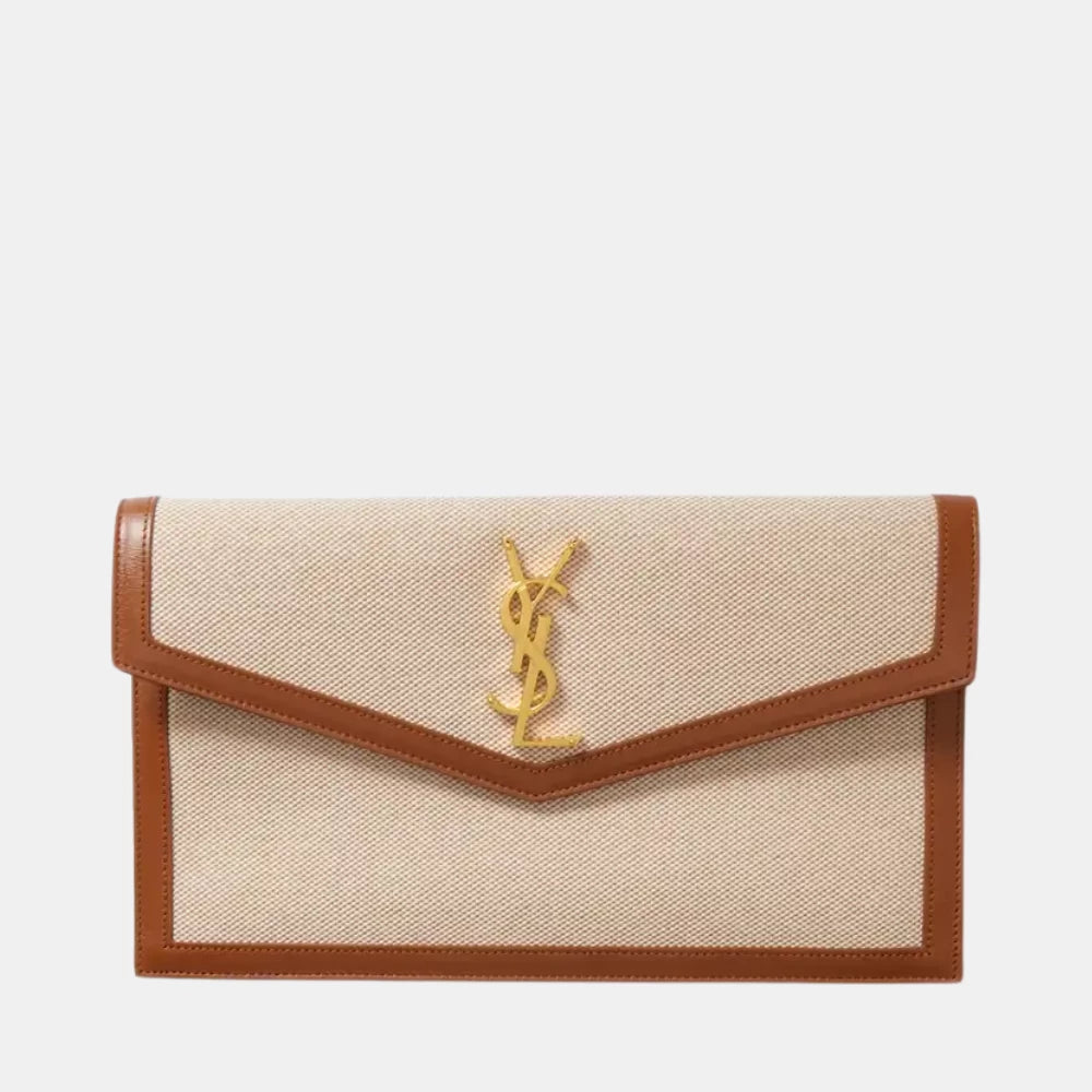 Saint Laurent Uptown Cotton - Canvas Clutch (Tan) - DIVA ONLINE STORE