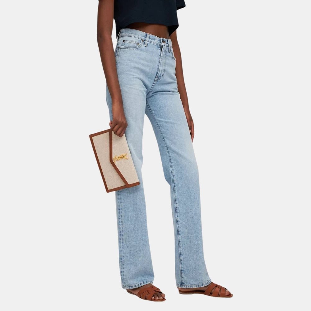 Saint Laurent Uptown Cotton - Canvas Clutch (Tan) - DIVA ONLINE STORE