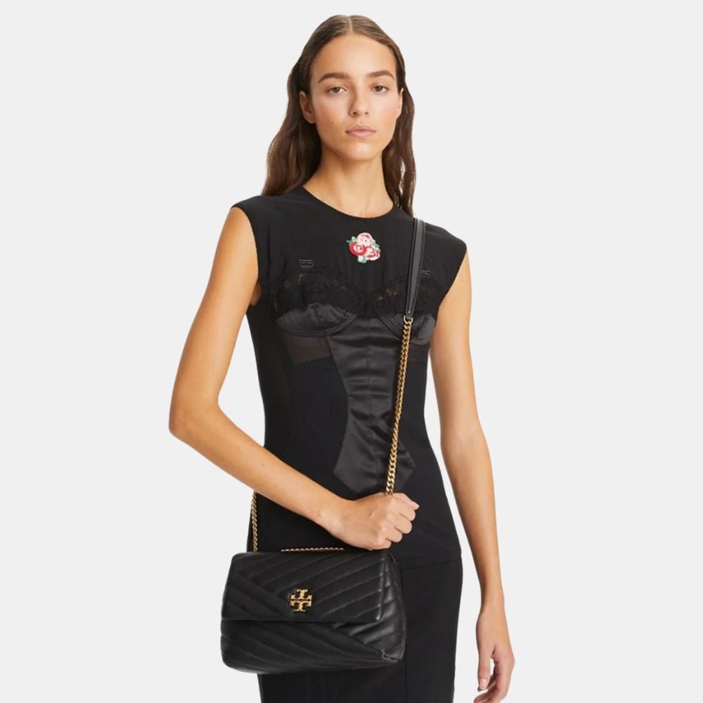 Tory Burch Kira Chevron Convertible Shoulder Bag (Black) - DIVA ONLINE STORE