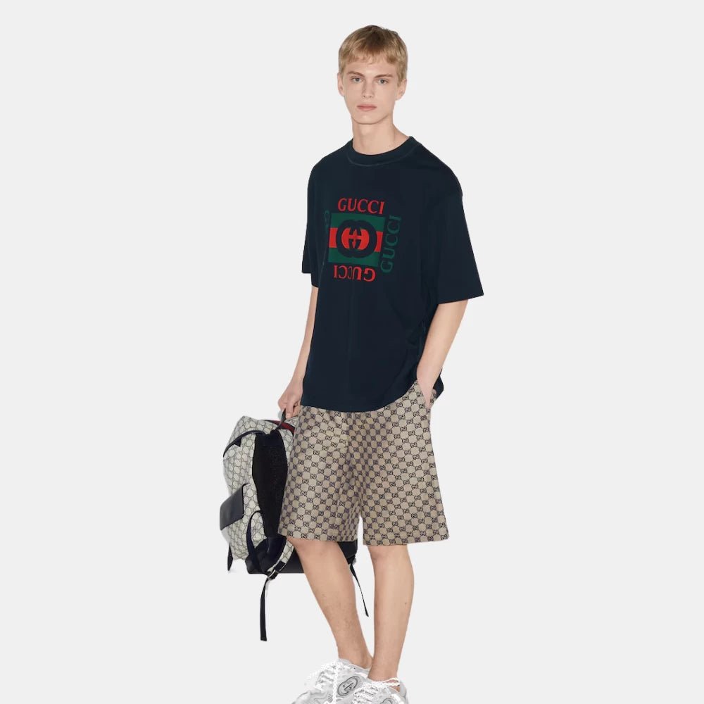 Gucci Navy T-Shirt With Gucci Print - DIVA ONLINE STORE