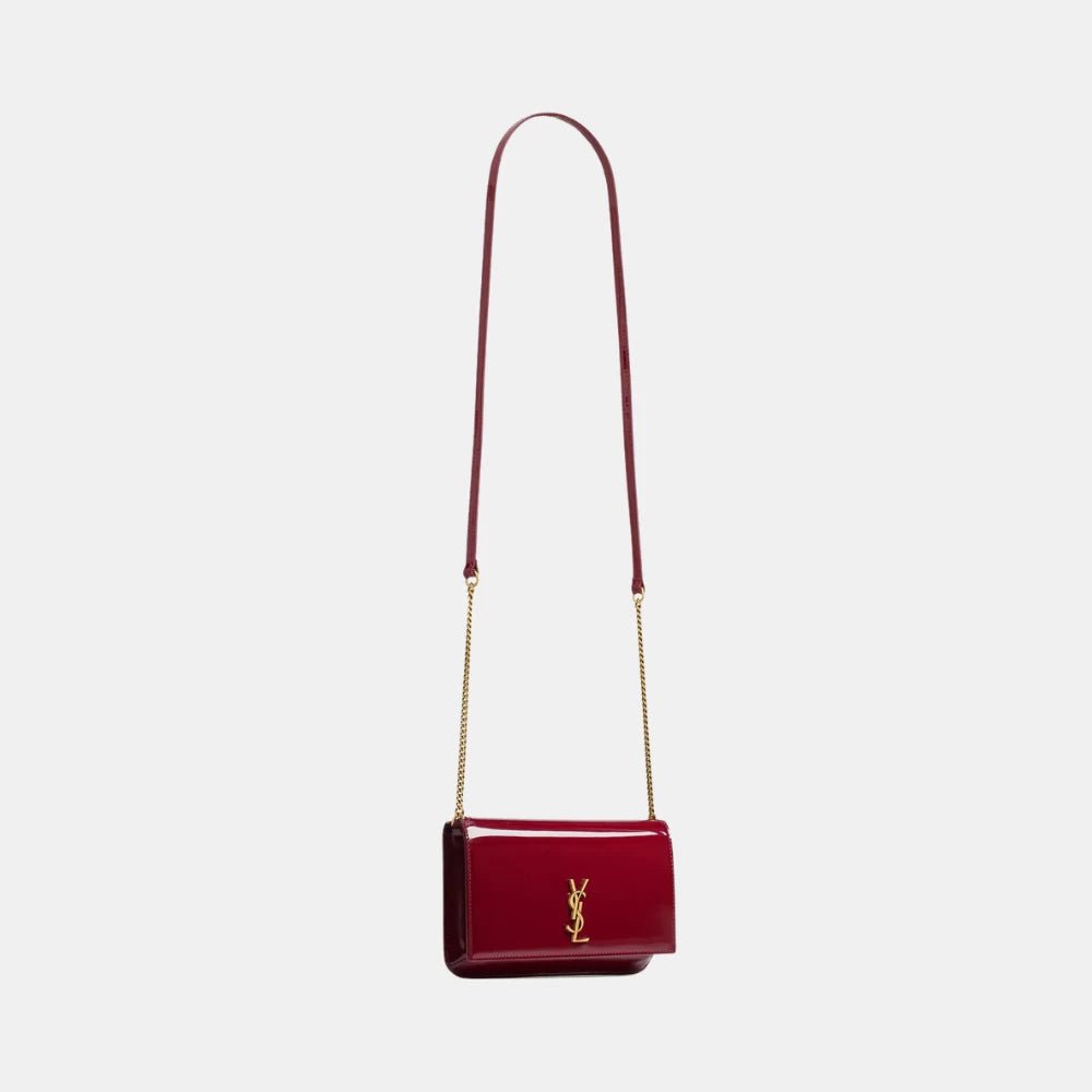 Saint Laurent Cassandre Phone Holder in Patent Leather (Burgundy) - DIVA ONLINE STORE