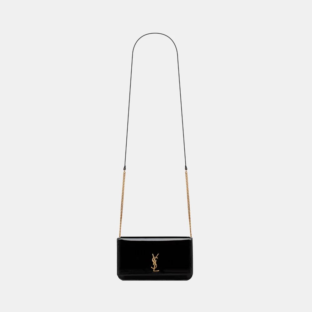 Saint Laurent Cassandre Phone Holder in Patent Leather (Black) - DIVA ONLINE STORE