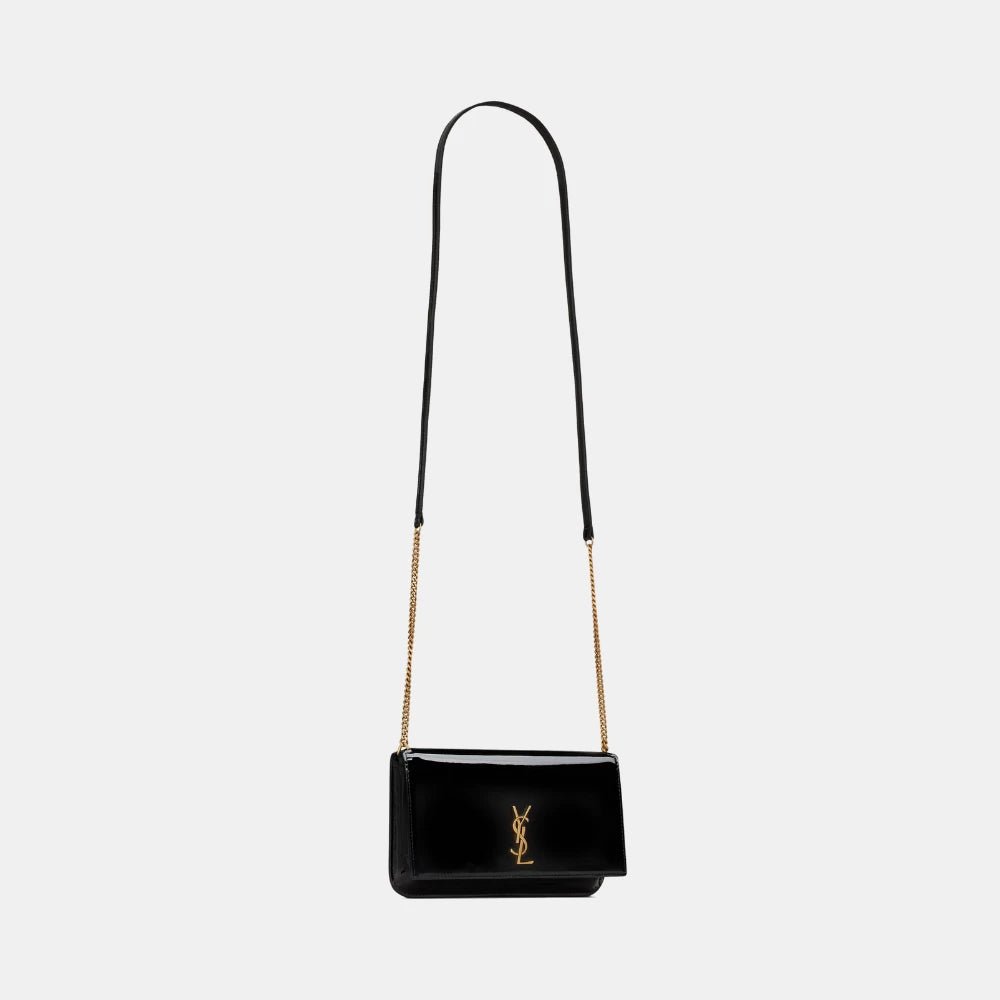 Saint Laurent Cassandre Phone Holder in Patent Leather (Black) - DIVA ONLINE STORE