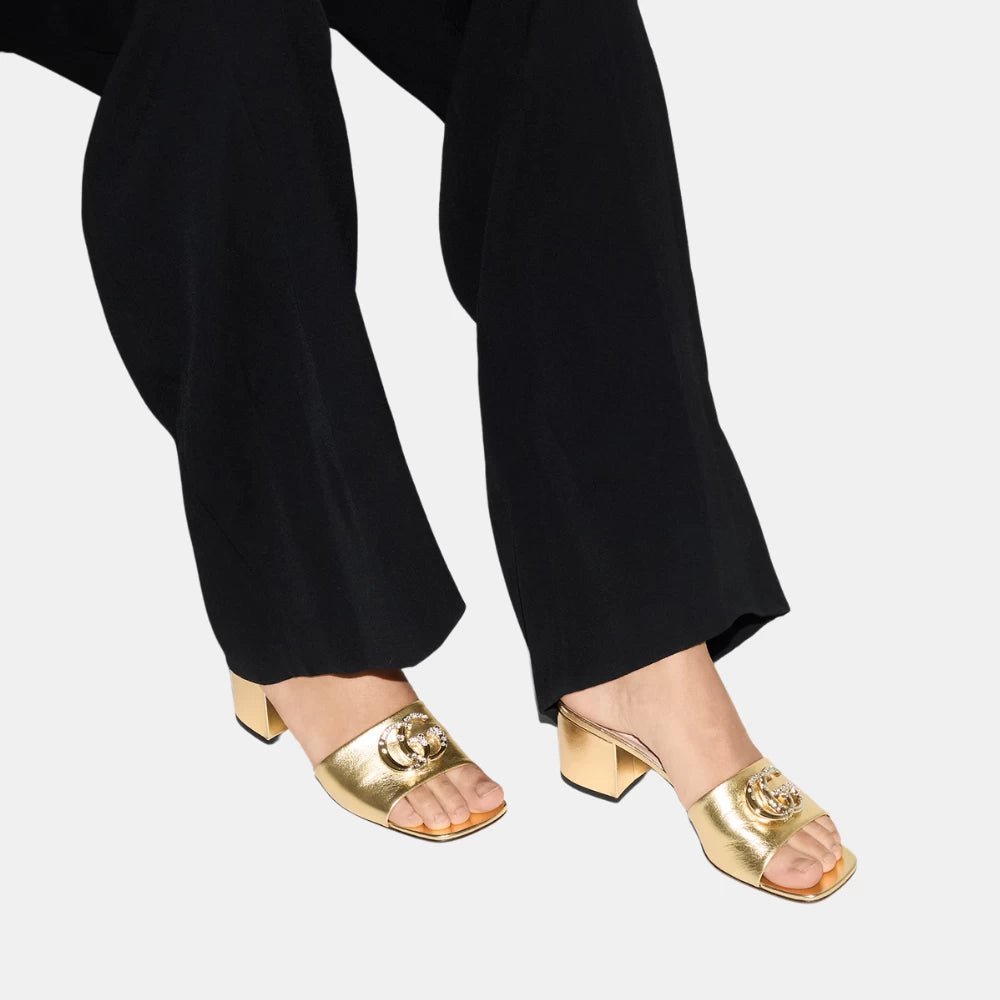 Gucci Nojum Slide Sandal With Double G (Gold) - DIVA ONLINE STORE