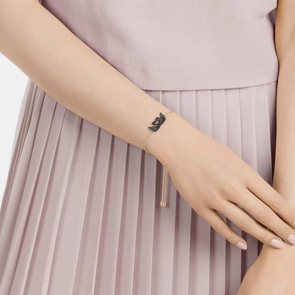 Swarovski Black Rose Gold Double Swan Bracelet - DIVA ONLINE STORE