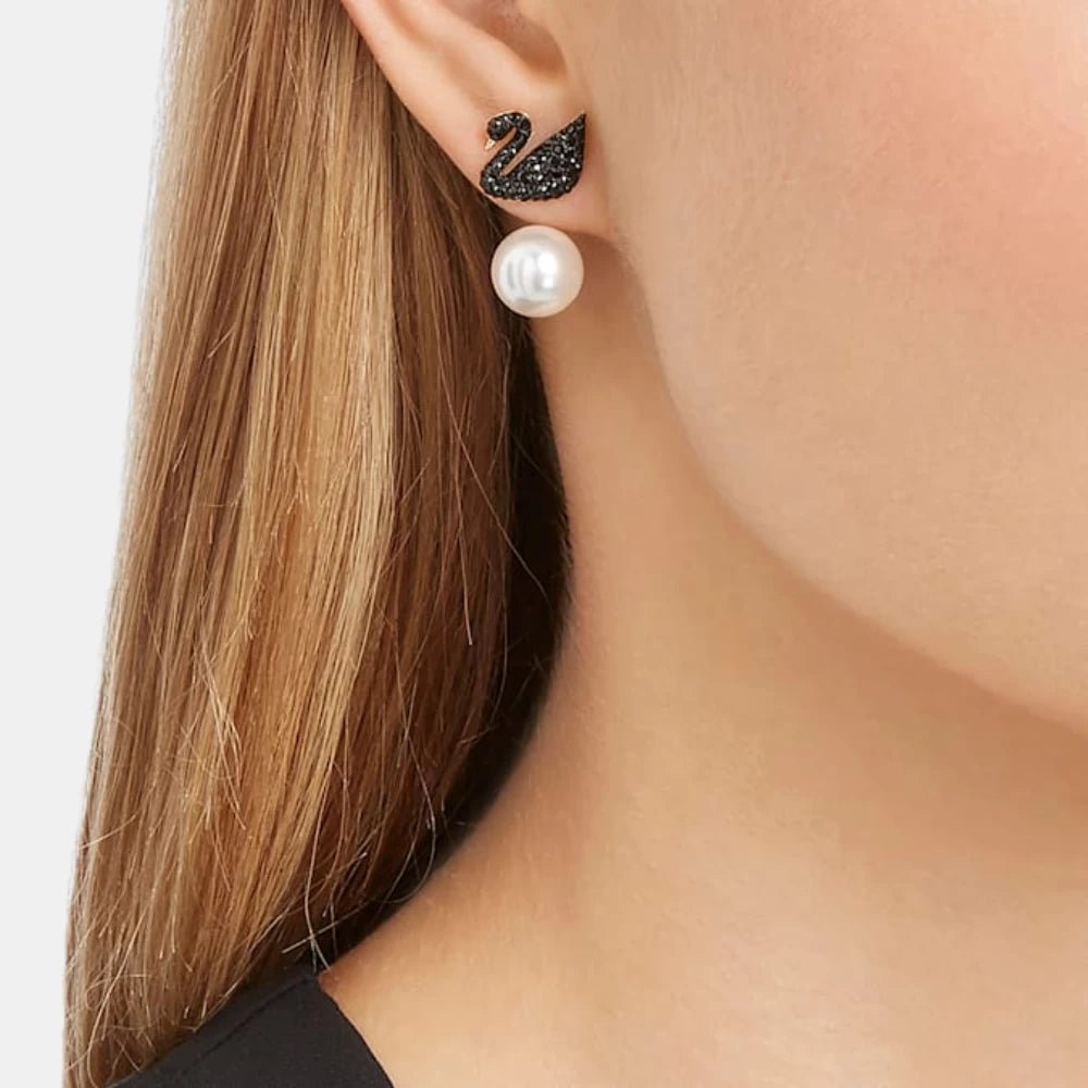 Swarovski Black Iconic Swan Earring Jackets - DIVA ONLINE STORE
