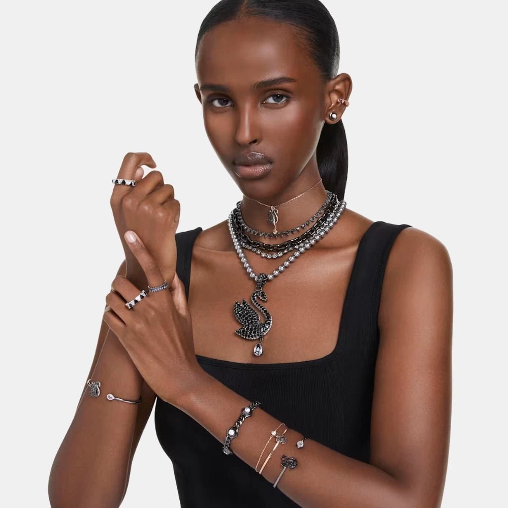 Swarovski Black Ruthenium Swan Bangle - DIVA ONLINE STORE