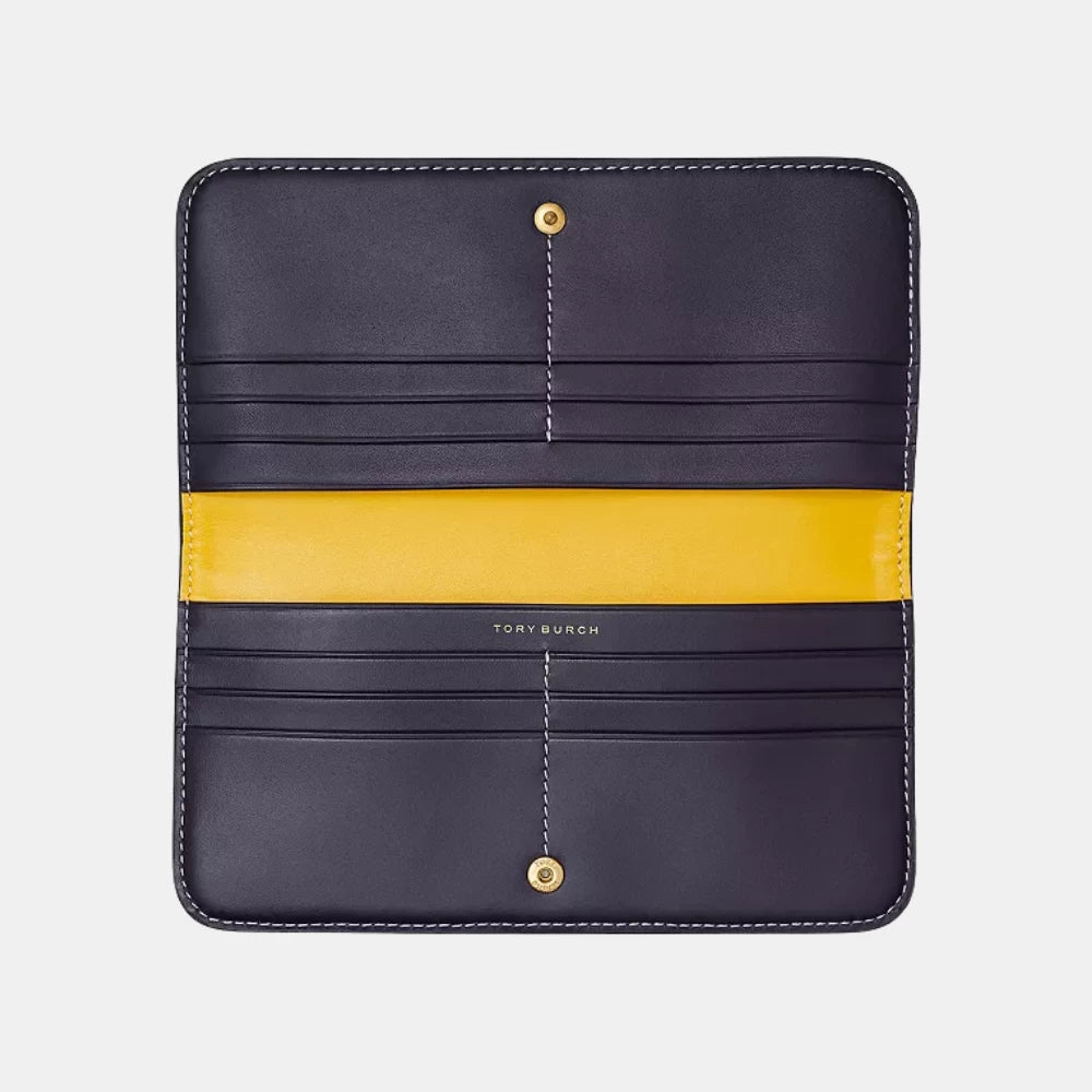 Tory Burch T Monogram Jacquard Slim Zip Wallet (Navy) - DIVA ONLINE STORE