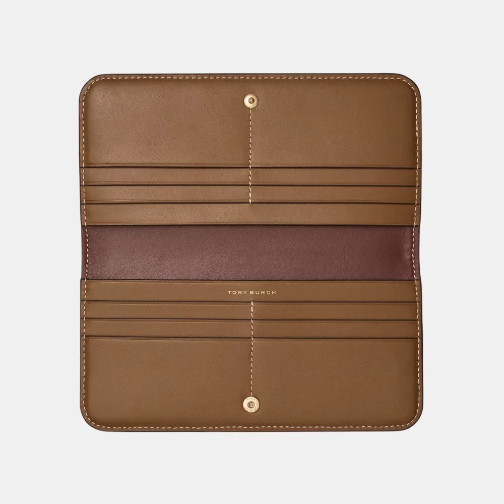 Tory Burch T Monogram Jacquard Slim Zip Wallet (Hazelnut) - DIVA ONLINE STORE