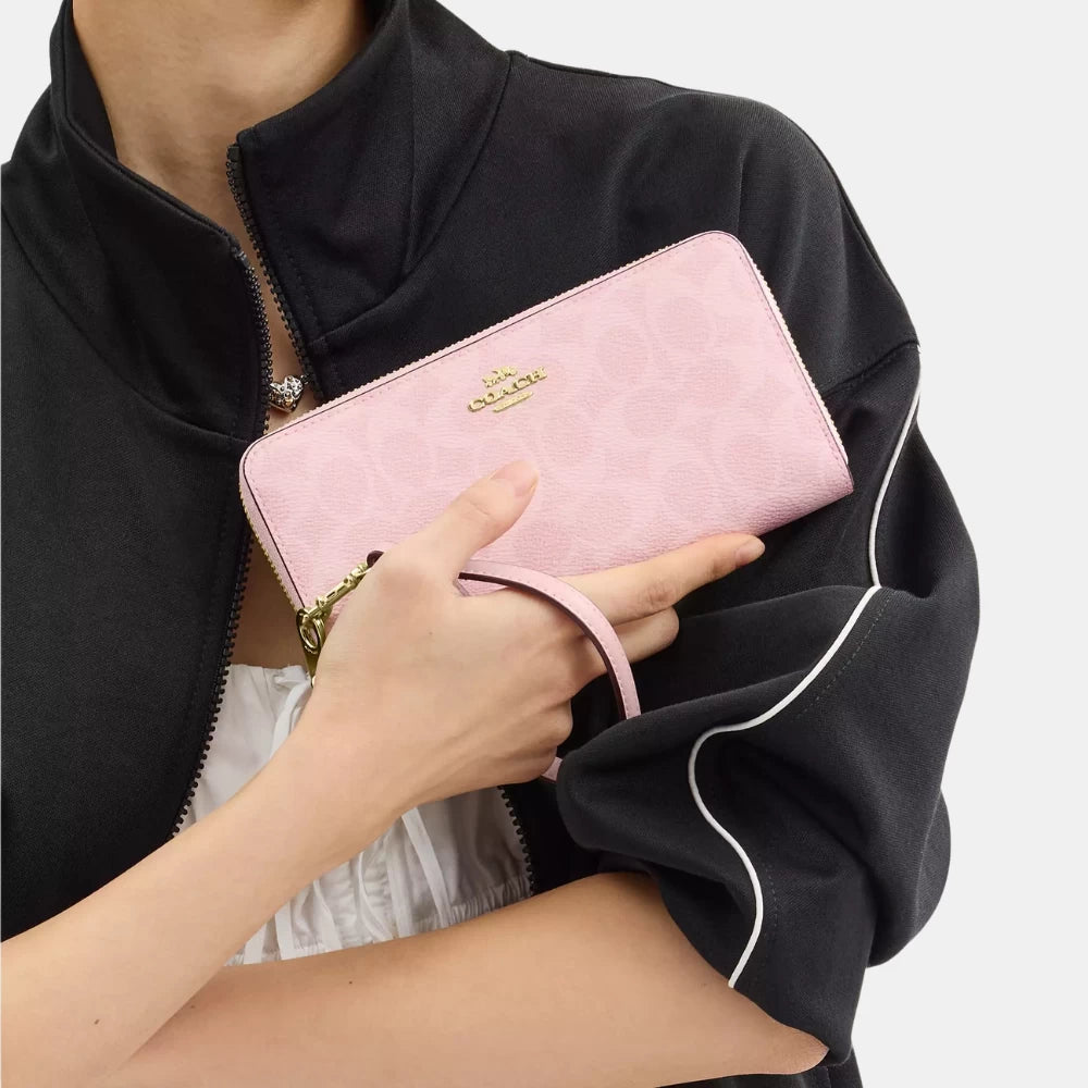 Coach Long Zip Around Wallet In Signature Canvas (Powder Pink) - DIVA ONLINE STORE