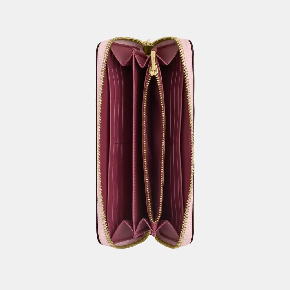 Coach Long Zip Around Wallet In Signature Canvas (Powder Pink) - DIVA ONLINE STORE