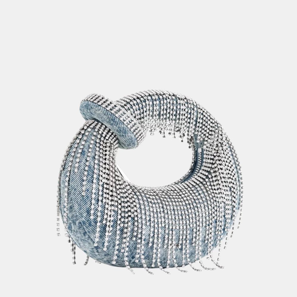 JW Pei Abacus Denim Artificial Crystal Mini Top Handle Bag (Blue) - DIVA ONLINE STORE