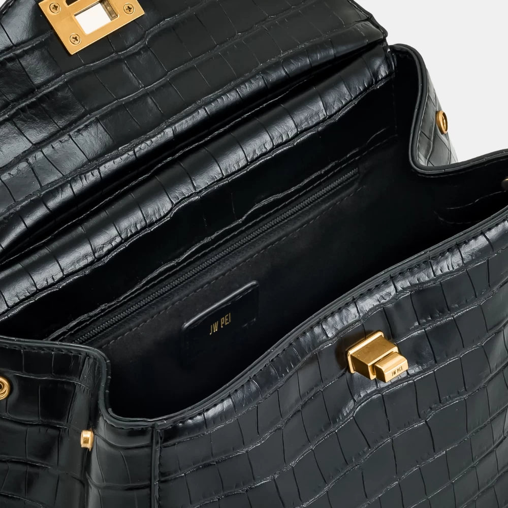 JW Pei Lucia Classic Top Handbag (Black Croc) - DIVA ONLINE STORE
