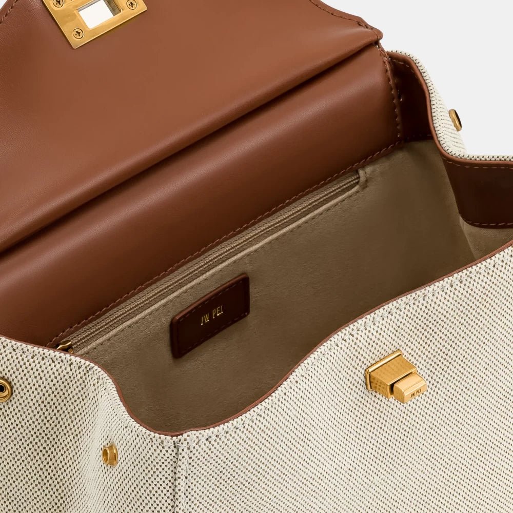JW Pei Lucia Classic Top Handbag (Brown Canvas) - DIVA ONLINE STORE